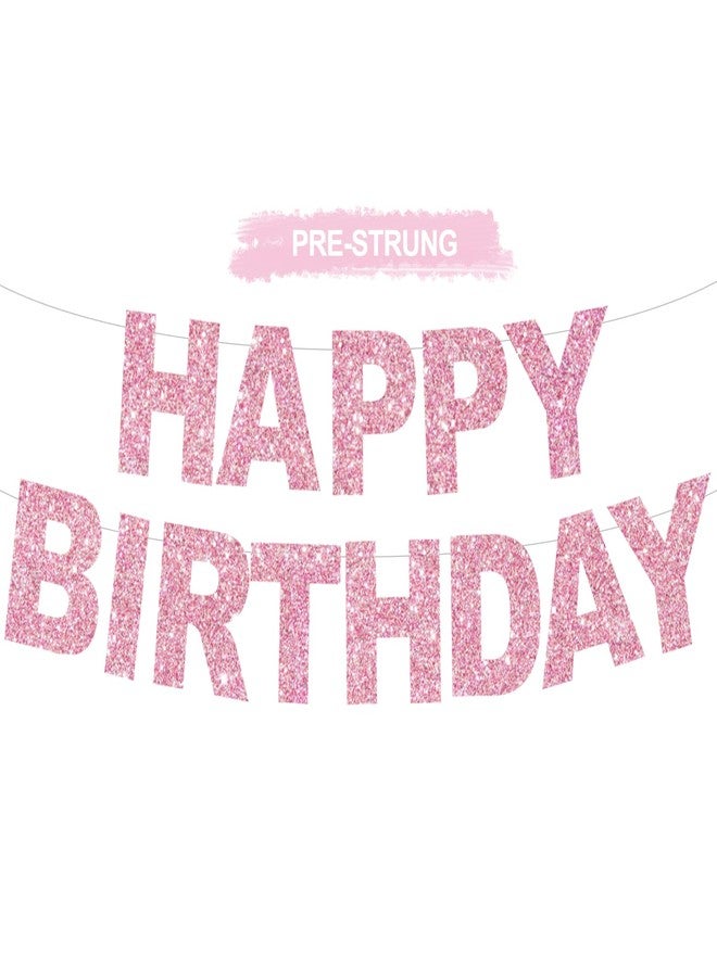 BEISHIDA Pink Happy Birthday Banner - Pre-Strung,No DIY Party Decorations - Happy Birthday Sign - Birthday Banner for Women, Kids - Backdrop - Image 1